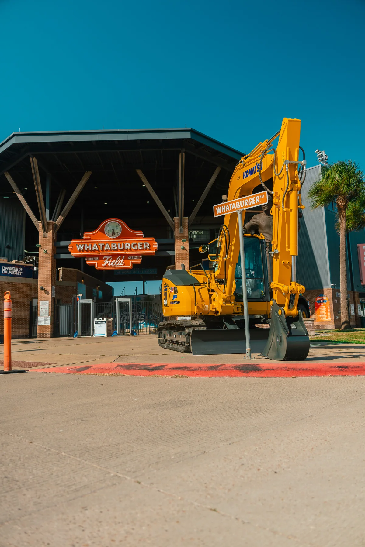 Construction equipment positioned outside Whataburger